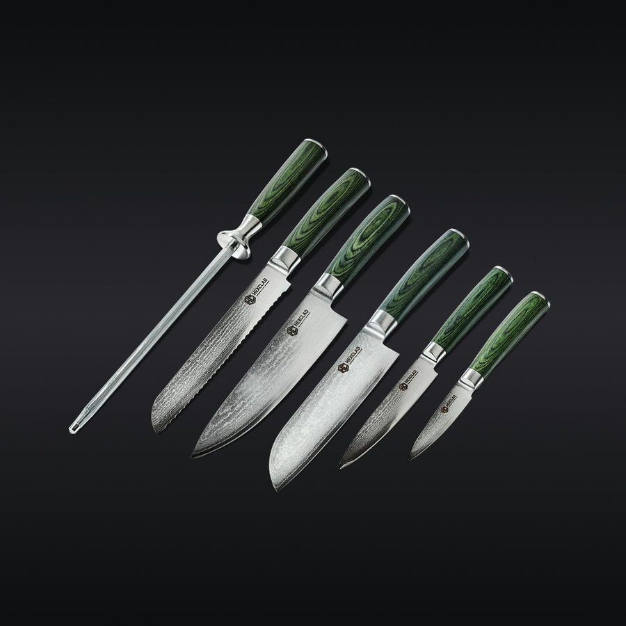 Essential Damascus Steel Knife Set, 6-pc (Green) C6