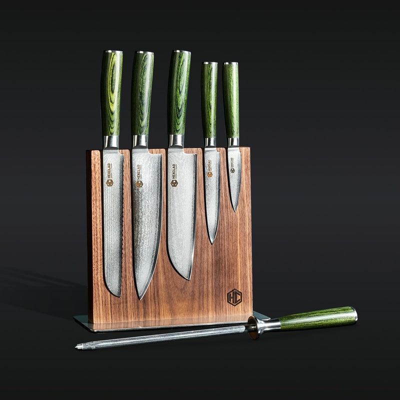 Damascus Steel Knife Set, 7-pc (Green) N7
